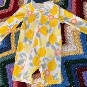 Baby Yellow Lemon Floral Just One You Size 9 Months Rash Guard Swimsuit NWOT